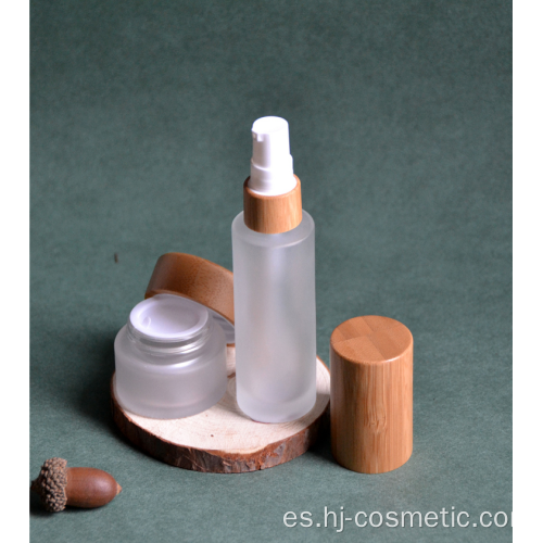 Tarros de cristal esmerilado de bambú vacíos de la tapa de 100g vacíos / botellas cosméticas de la loción / botellas y tarros cosméticos